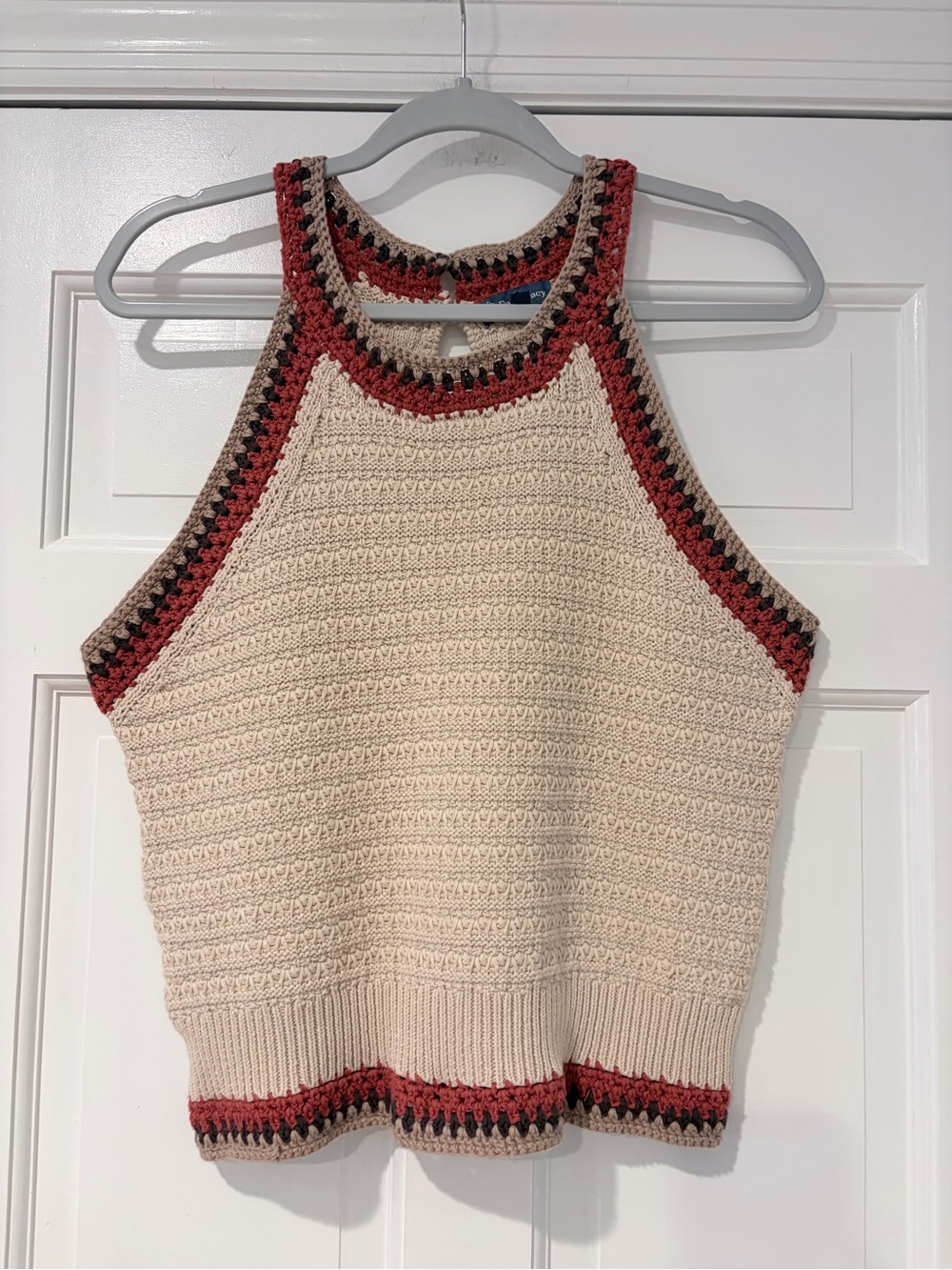 Democracy Size Small Crochet Knit Tank Top Cream Rust Brown Boho
